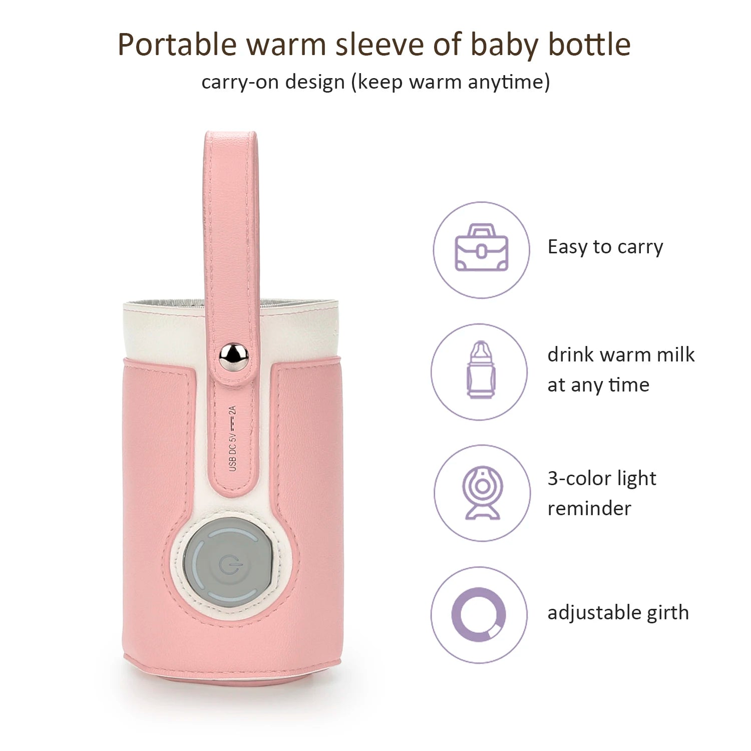 3 Temperature Adjustable Portable Baby Bottle Warmer, Portable Car Travel Bottle Warmer USB Milk Heat Keeper Baby Bottle Warmer