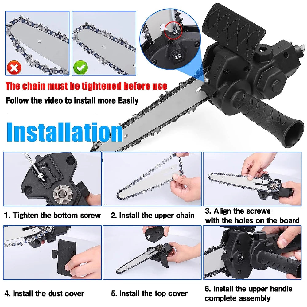 6 Inch Electric Chainsaw, Electric Drill Conversion Electric Chainsaw Adapter, Home Cordless Mini Chainsaw, Wood Cutting Tools