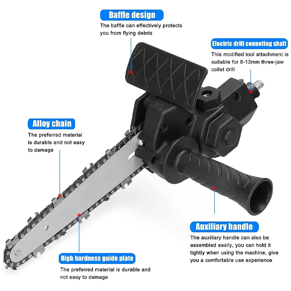 6 Inch Electric Chainsaw, Electric Drill Conversion Electric Chainsaw Adapter, Home Cordless Mini Chainsaw, Wood Cutting Tools