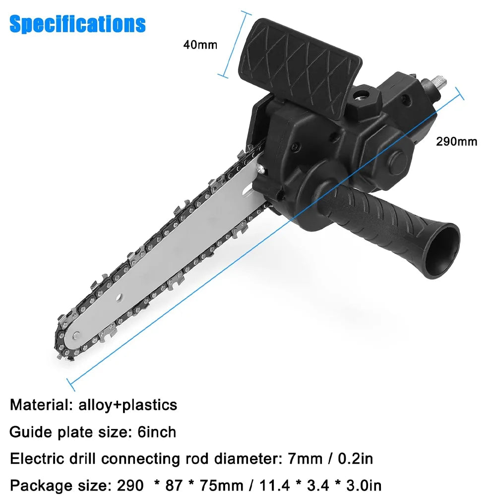 6 Inch Electric Chainsaw, Electric Drill Conversion Electric Chainsaw Adapter, Home Cordless Mini Chainsaw, Wood Cutting Tools