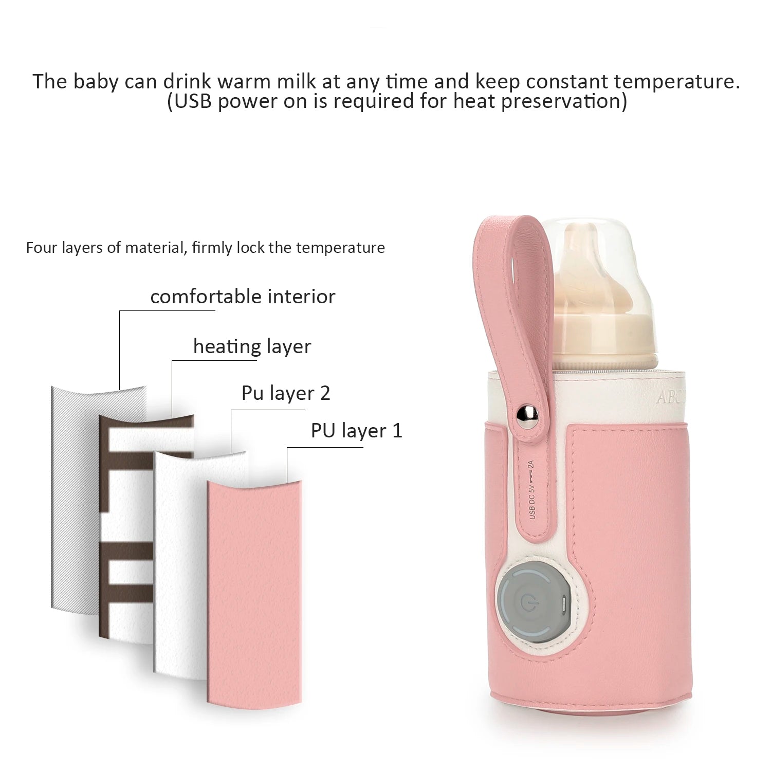 3 Temperature Adjustable Portable Baby Bottle Warmer, Portable Car Travel Bottle Warmer USB Milk Heat Keeper Baby Bottle Warmer