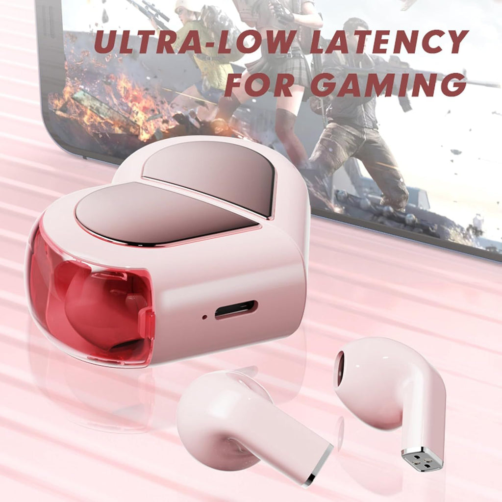 Pink Heart Wireless Earphones for Girls