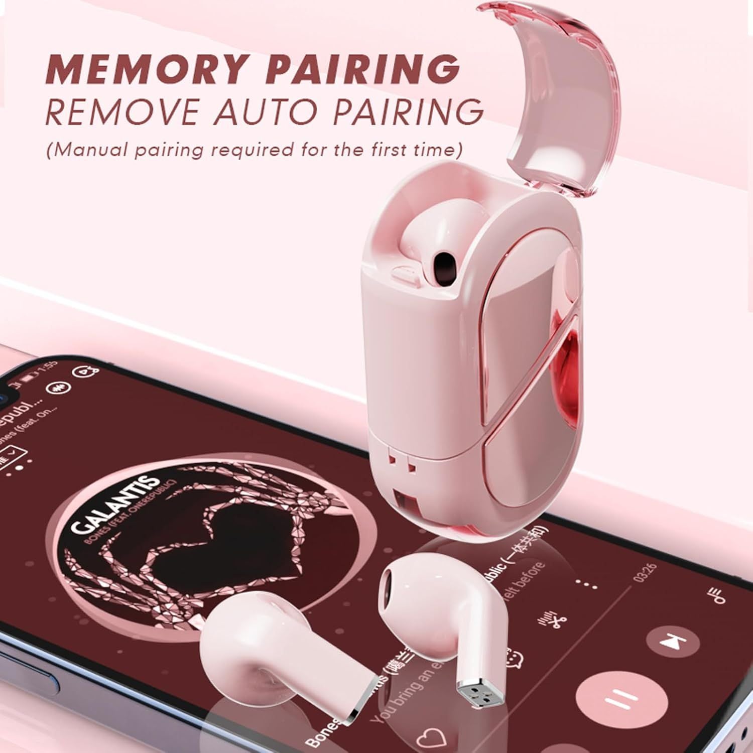 Pink Heart Wireless Earphones for Girls